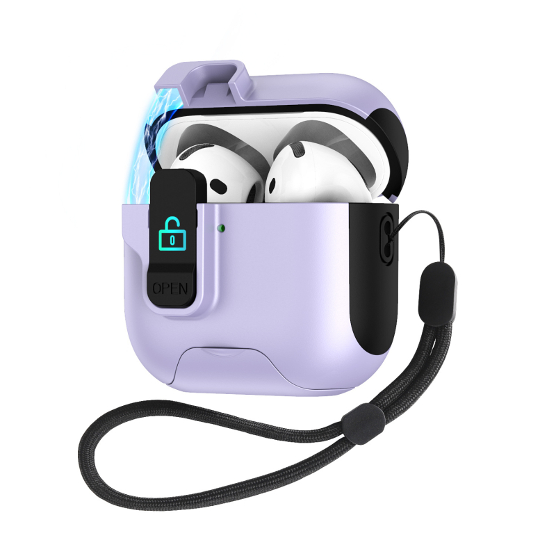 Husă de protecție AirPods Pro 3/4 cu suport glisant, TPU+PC, multifuncțional, portabil, compatibil Apple