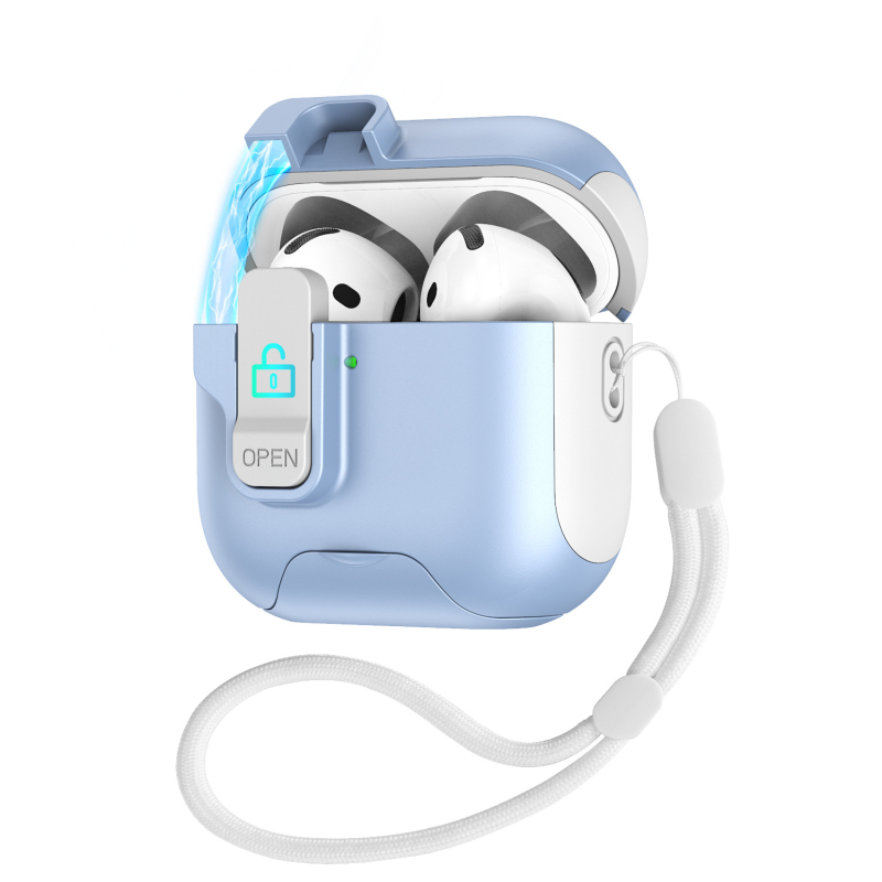 Husă de protecție AirPods Pro 3/4 cu suport glisant, TPU+PC, multifuncțional, portabil, compatibil Apple