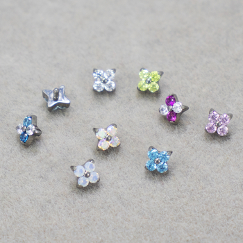 Capă de înlocuire pentru piercing buze din aliaj de titan, filet interior, modele cu patru frunze de trifoi și stea cu patru vârfuri, finisaj tăiat diamant