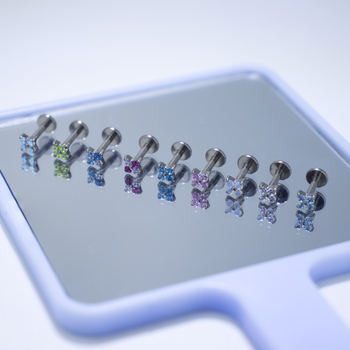 Capă de înlocuire pentru piercing buze din aliaj de titan, filet interior, modele cu patru frunze de trifoi și stea cu patru vârfuri, finisaj tăiat diamant