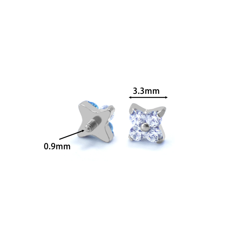 Capă de înlocuire pentru piercing buze din aliaj de titan, filet interior, modele cu patru frunze de trifoi și stea cu patru vârfuri, finisaj tăiat diamant