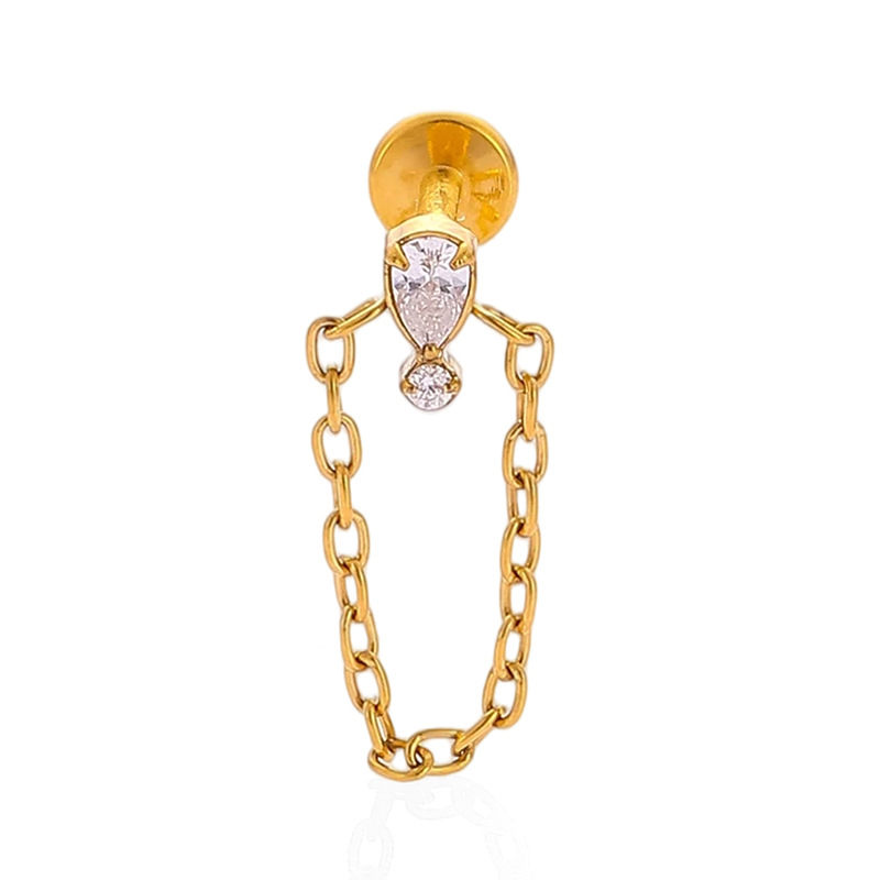 Lip nail din aliaj de titan cu pandantiv lanț geometric în formă de floare și zirconiu