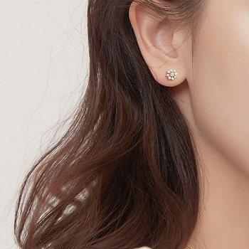 Cercei, cupru, placare electroplată, motif floare, unisex