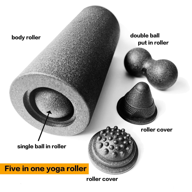 MAXSOINS Coloană de yoga goală, set de cinci piese cu Peanut Ball și roller din spumă EPP, material: burete, 01