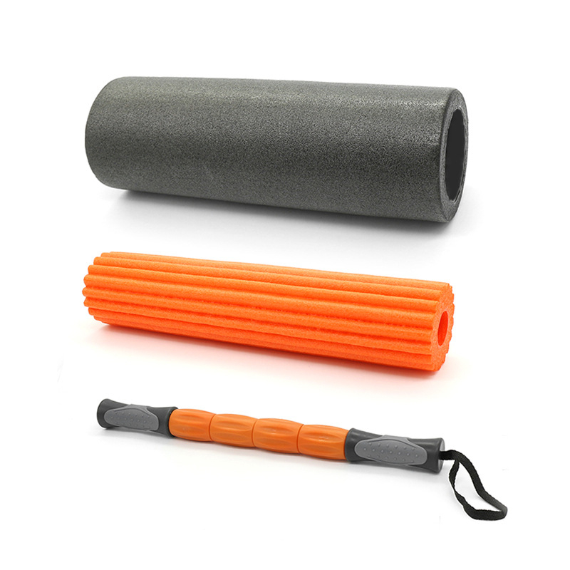 Set PE pentru yoga 3-în-1 cu role din burete și baston de masaj pentru relaxare profundă a mușchilor