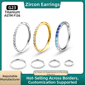 F136 titāna sakausējuma auskari – ģeometriski riņķi, unisex, pulēti ar titāna kristālu