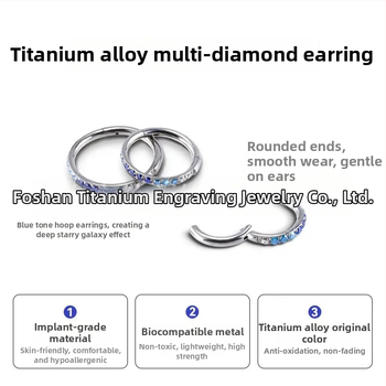 F136 titāna sakausējuma auskari – ģeometriski riņķi, unisex, pulēti ar titāna kristālu