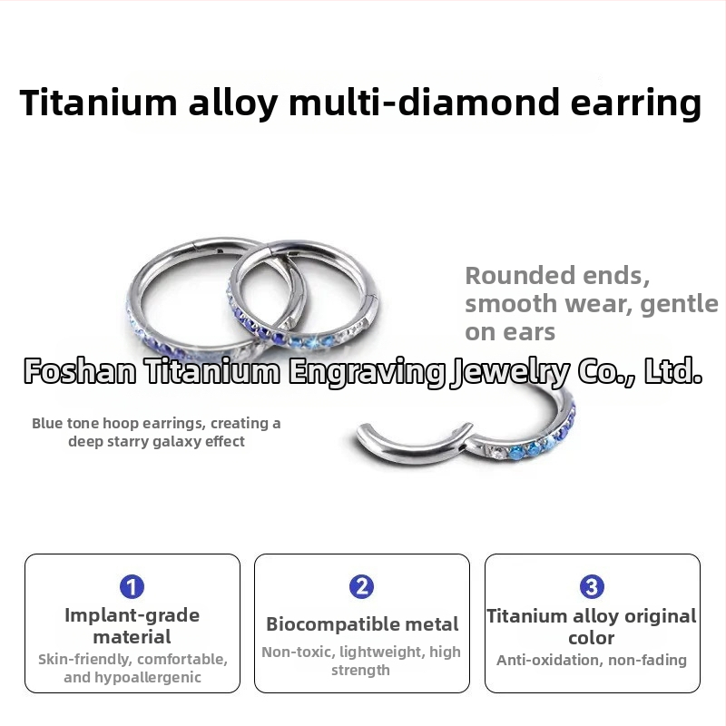 F136 titāna sakausējuma auskari – ģeometriski riņķi, unisex, pulēti ar titāna kristālu