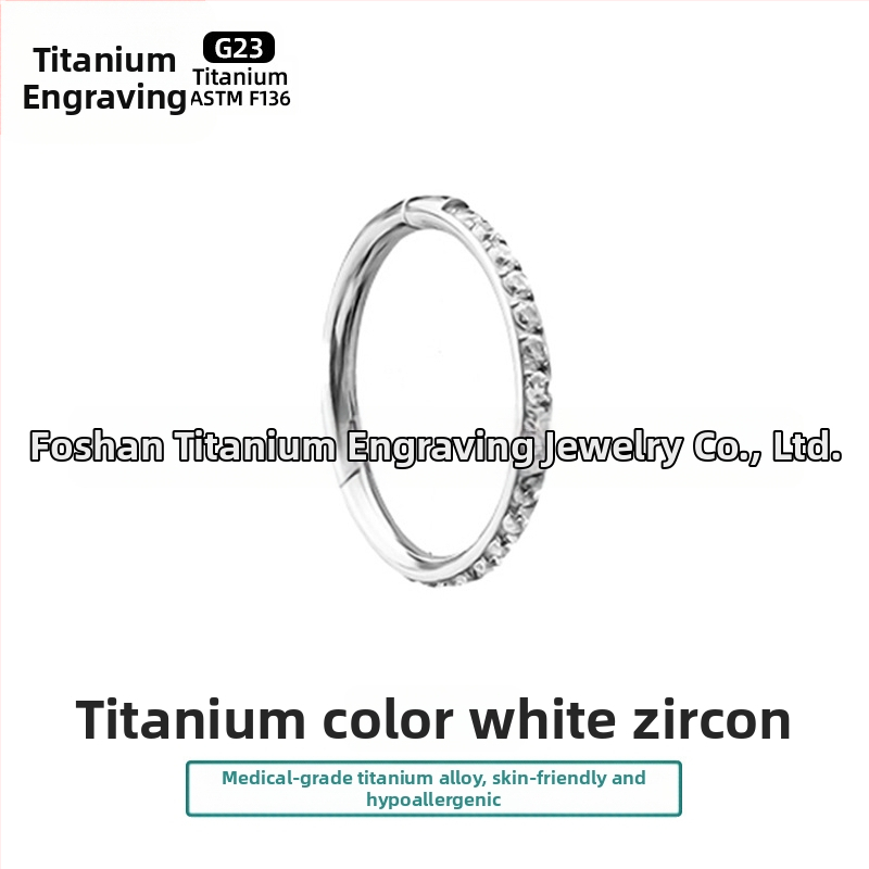 F136 titāna sakausējuma auskari – ģeometriski riņķi, unisex, pulēti ar titāna kristālu