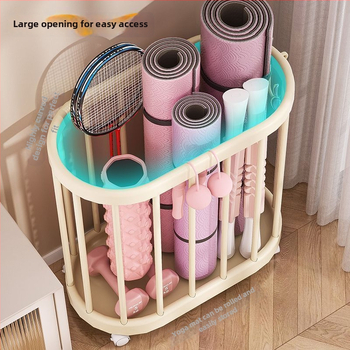 Кошница за съхранение на топки и йога мат с колела — пластмасова кошница за фитнес оборудване, минималистичен стил, модел 1