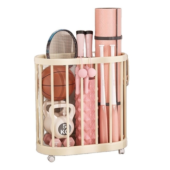 Кошница за съхранение на топки и йога мат с колела — пластмасова кошница за фитнес оборудване, минималистичен стил, модел 1