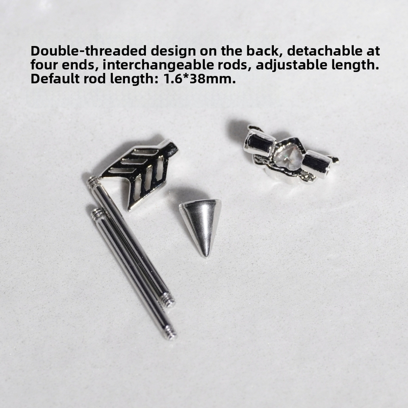 Ausu tilta barelis ar sirds un bulta motīvu, 316L nerūsējošais tērauds, cirkons ievietojums, garš stienis