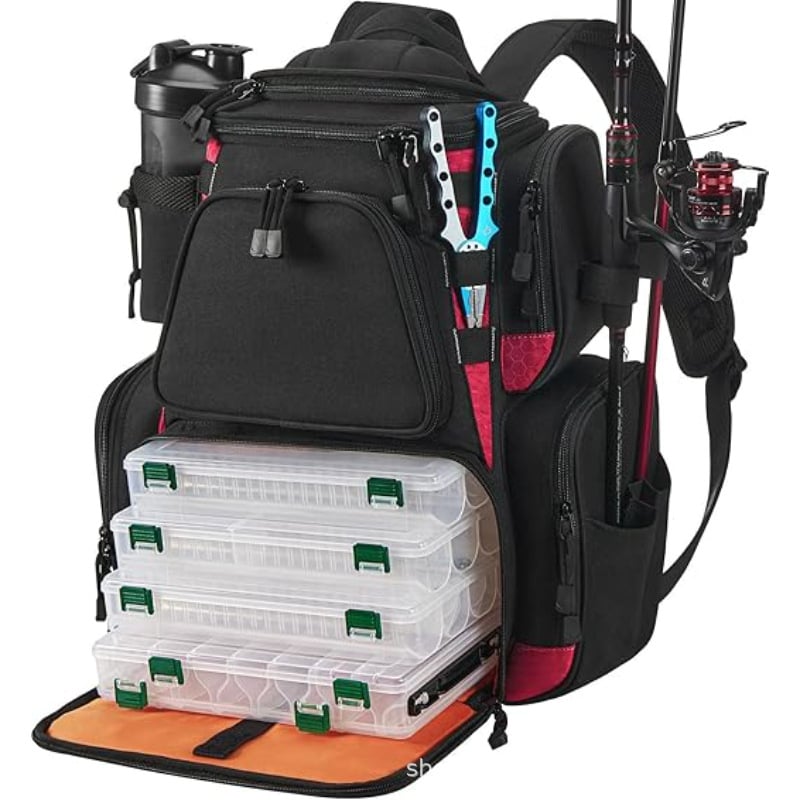 Речна риболовна чанта с голямо външно отделение и защитен дъждов покрив, водоустойчива Oxford плат, съхранение за примамки, линии, пръчка и макари (WDT2312)