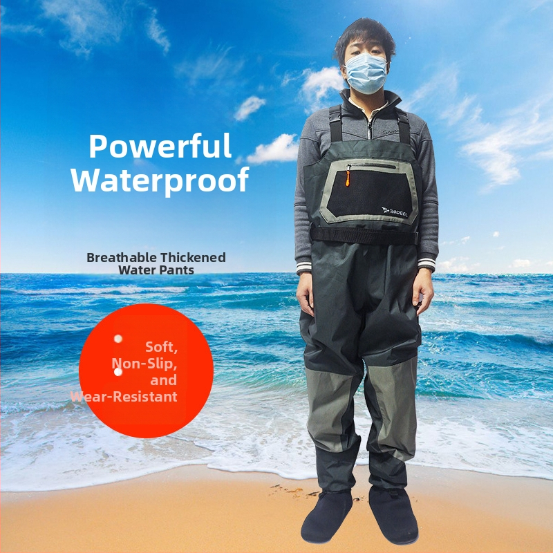 Zvejas bikses ar trīs slāņu elpojošu audumu, 3 kabatas, bez glābšanas vestes