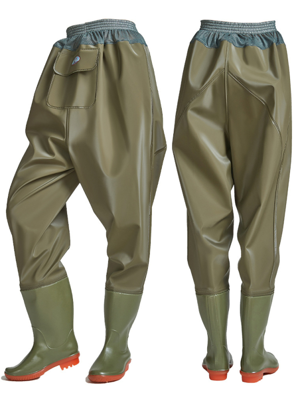 Haixiang pantaloni de pescuit din PVC, talie până la talie, impermeabili, 75 mm, 1 buzunar
