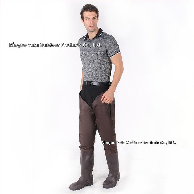 YT PVC ūdensnecaurlaidīgas makšķerēšanas bikses ar integrētām lietus zābakiem