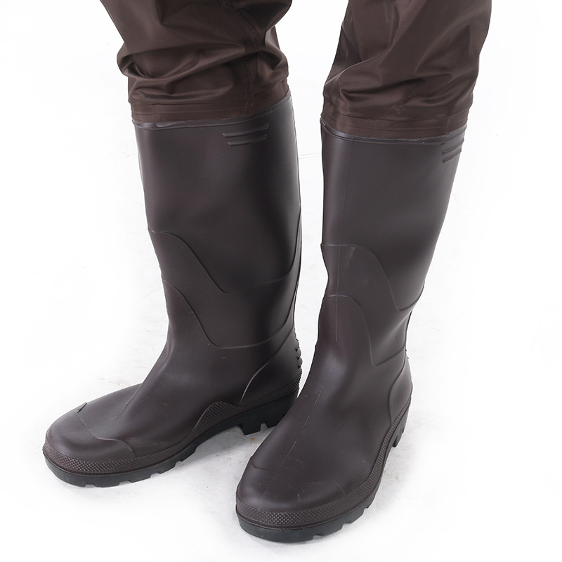 YT pantaloni de pescuit PVC impermeabili, cu cizme de ploaie integrate