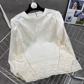 Top de bază cu vestă în stil chinezesc – tricou damă cu mânecă lungă, amestec poliester 30–50%, croială lejeră, guler rotund, lungime obișnuită, primăvara 2025