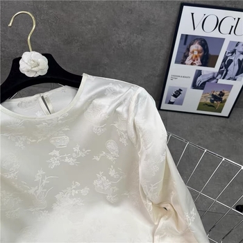 Top de bază cu vestă în stil chinezesc – tricou damă cu mânecă lungă, amestec poliester 30–50%, croială lejeră, guler rotund, lungime obișnuită, primăvara 2025