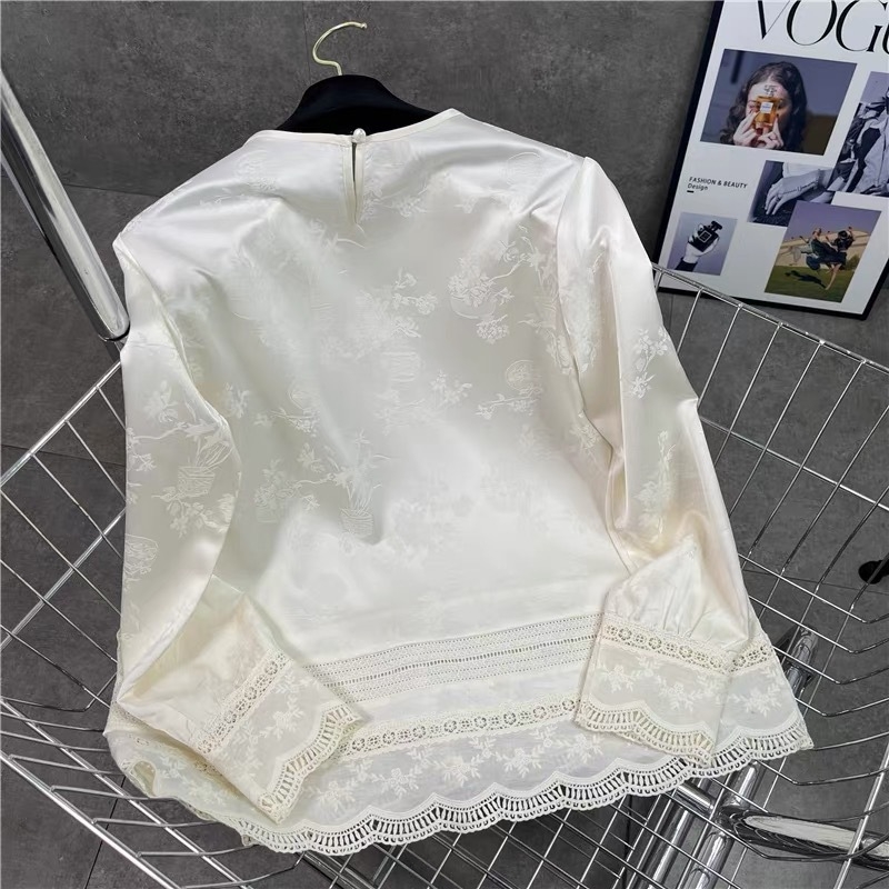 Top de bază cu vestă în stil chinezesc – tricou damă cu mânecă lungă, amestec poliester 30–50%, croială lejeră, guler rotund, lungime obișnuită, primăvara 2025