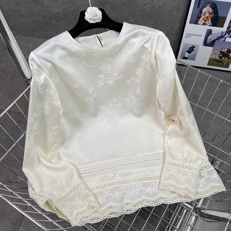 Top de bază cu vestă în stil chinezesc – tricou damă cu mânecă lungă, amestec poliester 30–50%, croială lejeră, guler rotund, lungime obișnuită, primăvara 2025