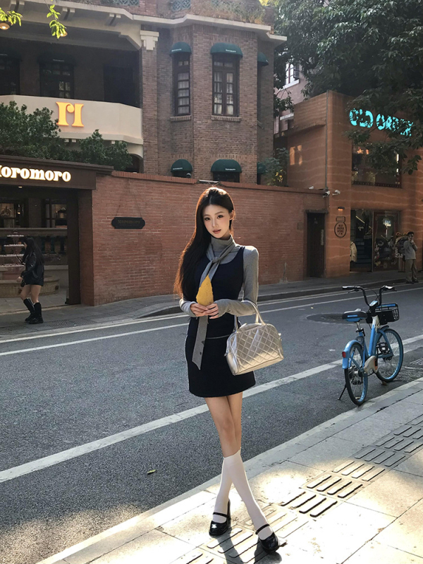 Set T-shirt pentru femei din două piese, guler înalt, mâneci lungi, material modal-spandex, stil girly, slim-fit