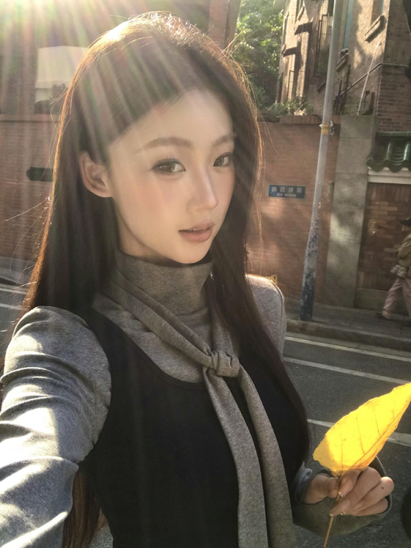 Set T-shirt pentru femei din două piese, guler înalt, mâneci lungi, material modal-spandex, stil girly, slim-fit