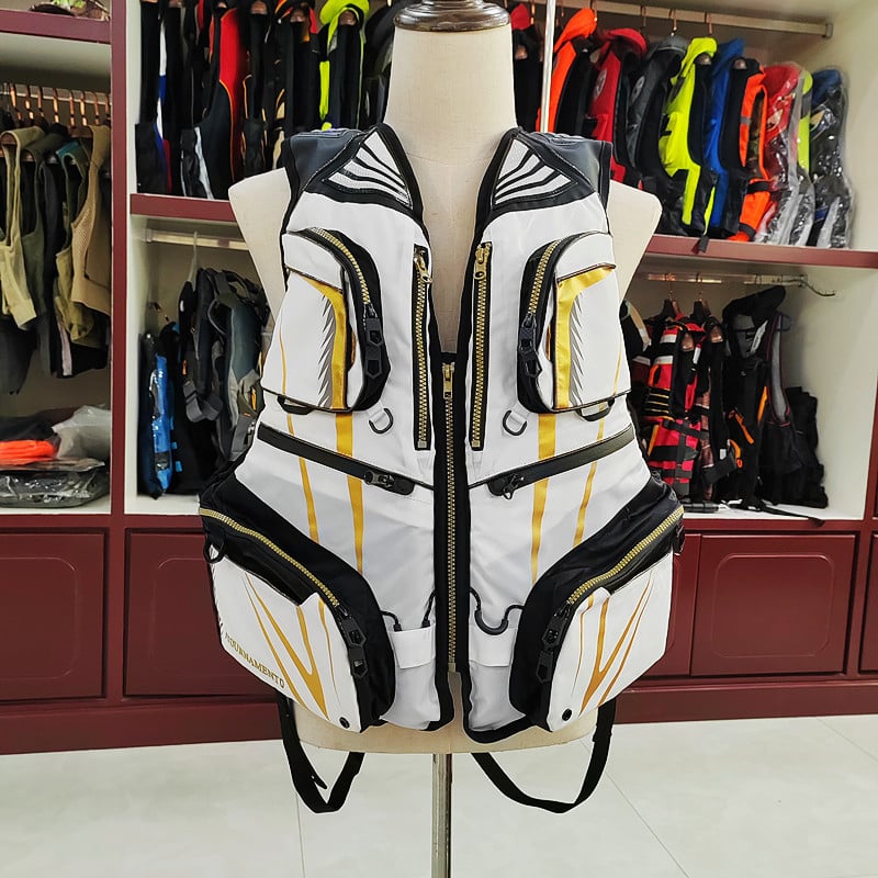 Vestă de salvare pentru pescuit în mare și pe gheață, multifuncțională și reglabilă, din stofă Oxford, umplutură din bumbac perlă, 16 buzunare, marca Jarest