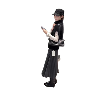 Costum damă cu vestă și fustă lungă, poliester, iarnă 2025, stil casual