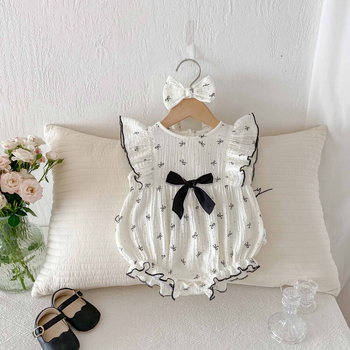 Dječji bezrukavni romper od pamuk gaze, ljeto, čipka, za novorođenčad 0–1 godina