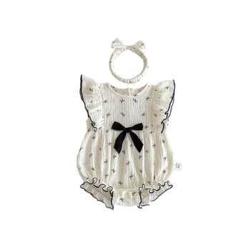 Dječji bezrukavni romper od pamuk gaze, ljeto, čipka, za novorođenčad 0–1 godina