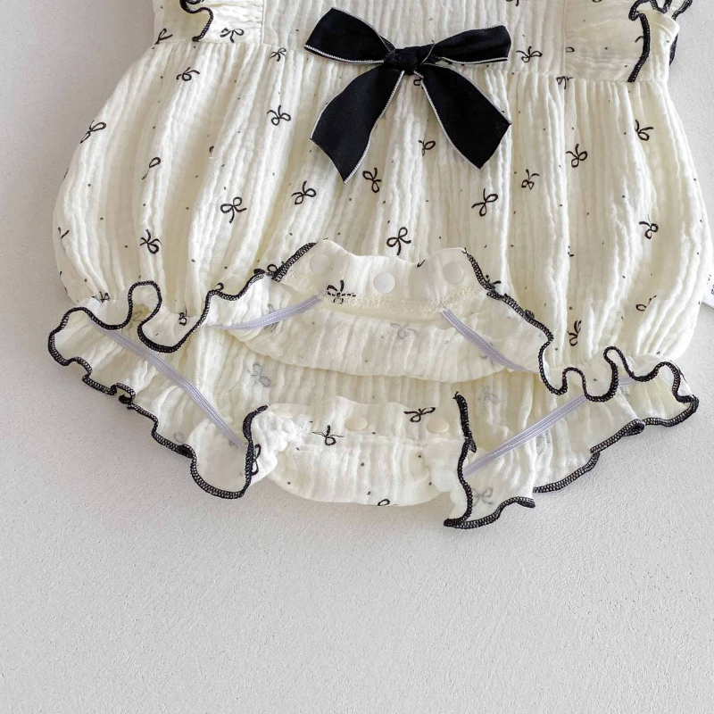 Dječji bezrukavni romper od pamuk gaze, ljeto, čipka, za novorođenčad 0–1 godina