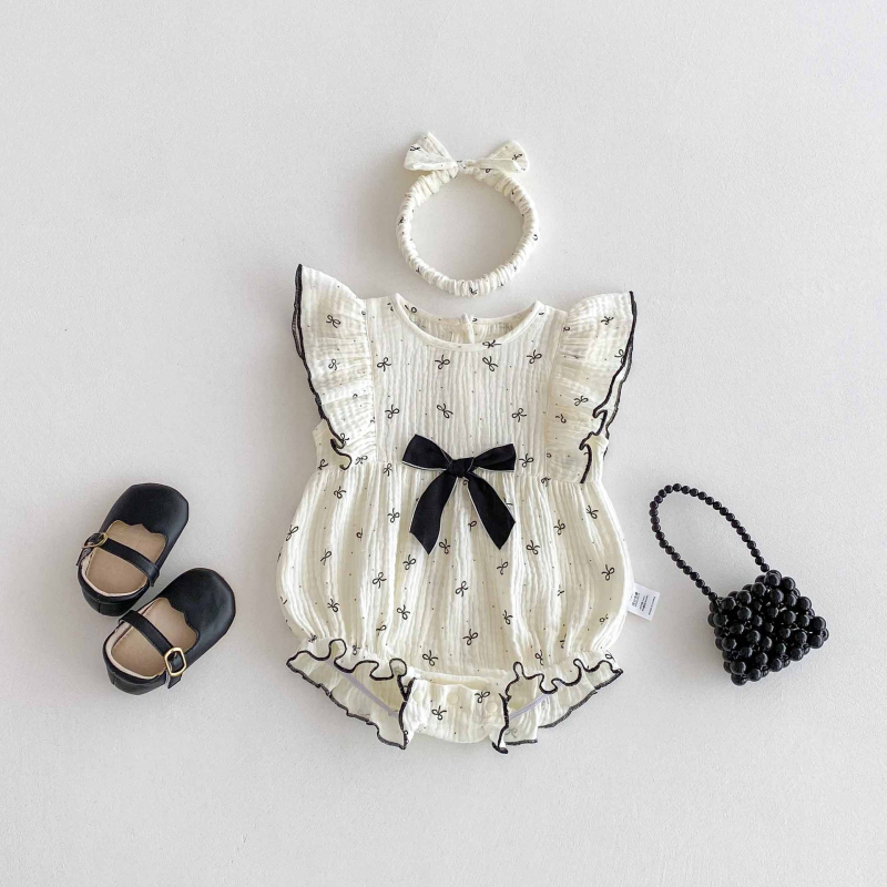 Dječji bezrukavni romper od pamuk gaze, ljeto, čipka, za novorođenčad 0–1 godina