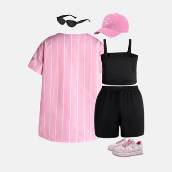 Set de vară pentru fete, trei piese — jachetă cu mâneci scurte și imprimeu litere, top camisole și șorturi, 65% bumbac