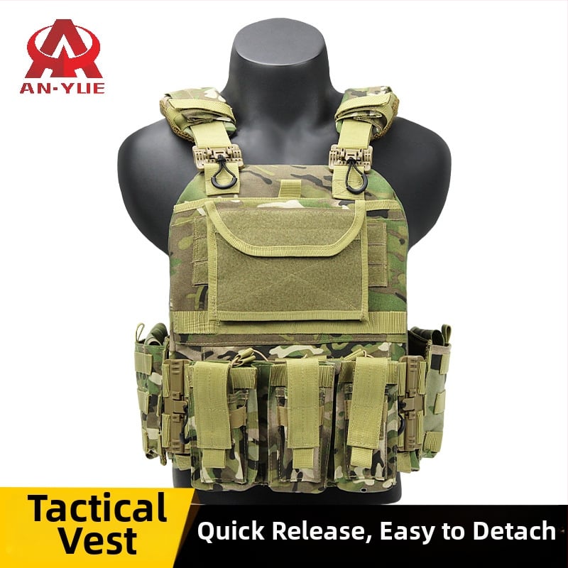 Тактическа жилетка с бързо освобождаване, мултифункционална открита екипировка, камуфлажен модел, плат 600D, износоустойчива и ветроустойчива