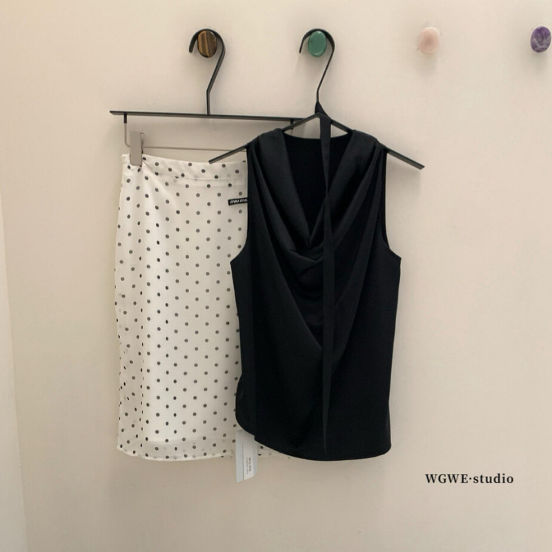 Top fără mâneci cu decolteu drapat și șnur la talie, poliester, micro-elastic, stil pull-over