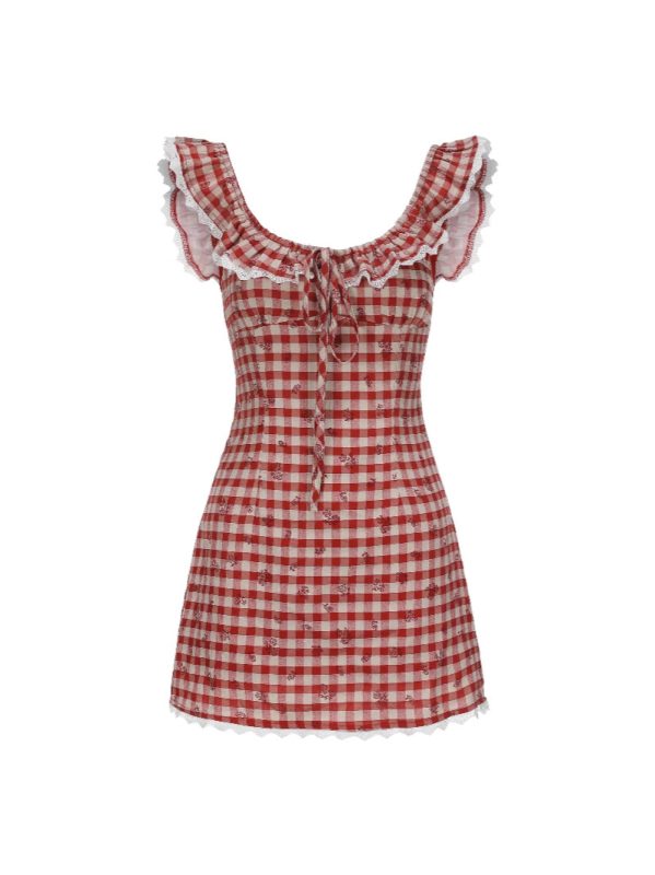 Rochie retro în carouri cu guler păpușă, fără mâneci, talie înaltă, poliester