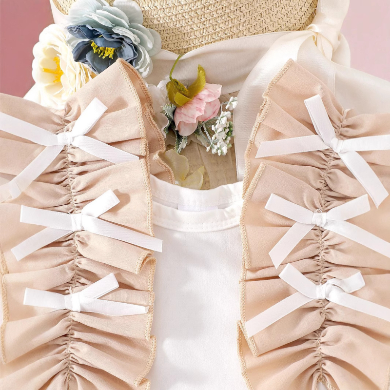 Dječji ljetni dvodijelni komplet za djevojčice: top bez rukava s čipkom i džins šorts s patchworkom, pamuk, za dob 1–3 godine.