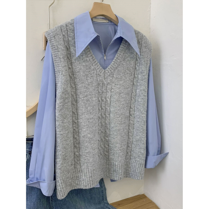 Vesta tricotată pentru femei cu decolteu în V, fără mâneci, set din două piese pentru primăvară