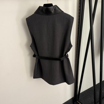 Vesta cu rever în stil casual japonez-coreean, 95% bumbac cu umplutură din bumbac, lungime medie, închidere simplă la nasturi, imprimeu text