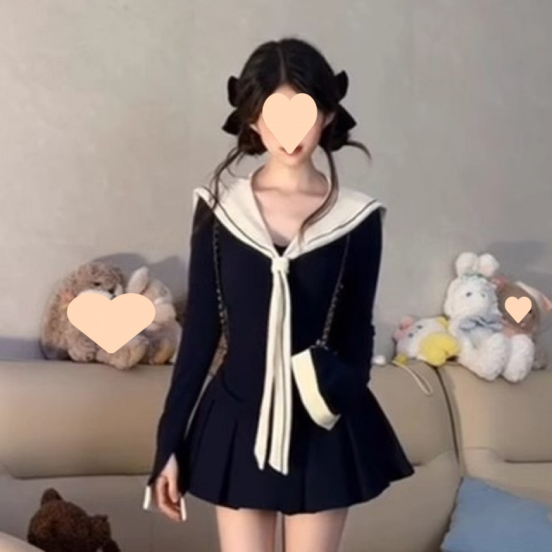 Costum cu fustă, model abstract, talie înaltă midi, material modal, mâneci Feifei, toamnă 2025