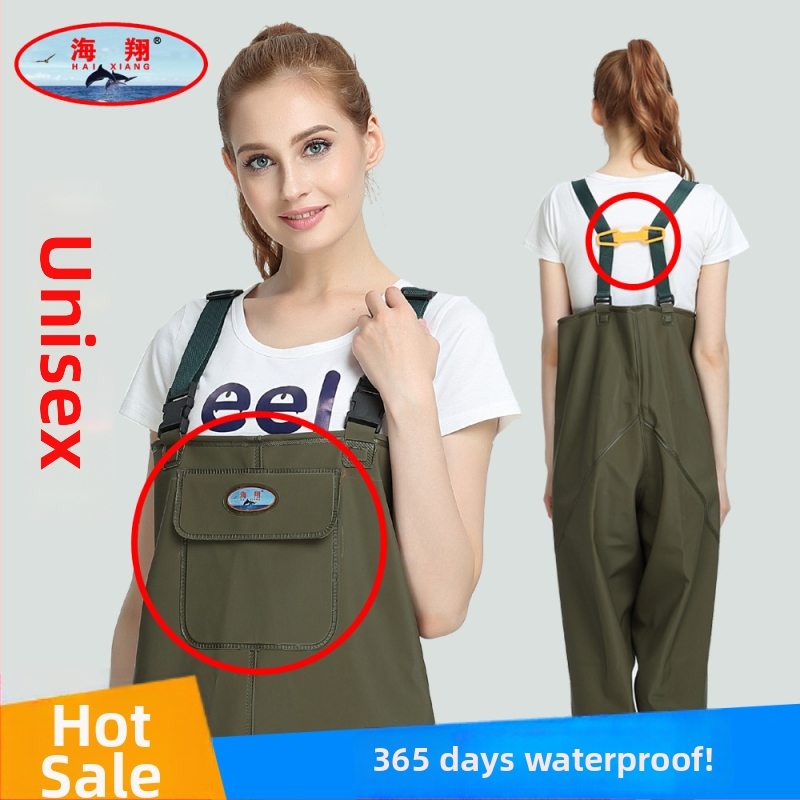 Haixiang Makšķerēšanas bikses, ūdensnecaurlaidīgs PVC adījuma audums, pusgaru dizains ūdens gaitai, 1 kabata, 100 mm specifikācija