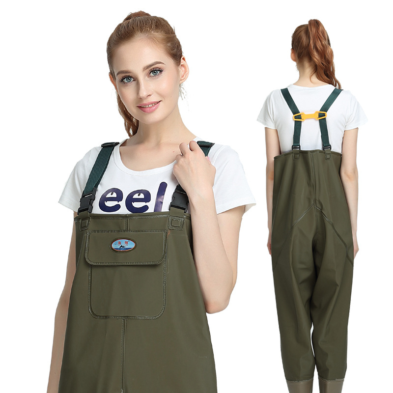 Pantaloni de pescuit Haixiang, impermeabili, țesătură tricot PVC, design semi-lung pentru mers în apă, 1 buzunar, 100 mm specificație