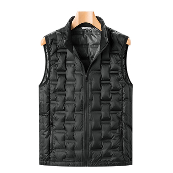 Vesta de bărbați cu puf — stil coreean cardigan, fermoar, guler rotund, buzunare laterale, poliester