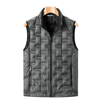 Vesta de bărbați cu puf — stil coreean cardigan, fermoar, guler rotund, buzunare laterale, poliester