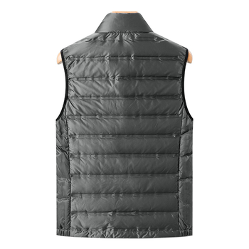 Vesta de bărbați cu puf — stil coreean cardigan, fermoar, guler rotund, buzunare laterale, poliester