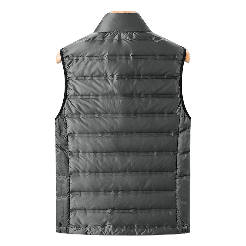 Vesta de bărbați cu puf — stil coreean cardigan, fermoar, guler rotund, buzunare laterale, poliester