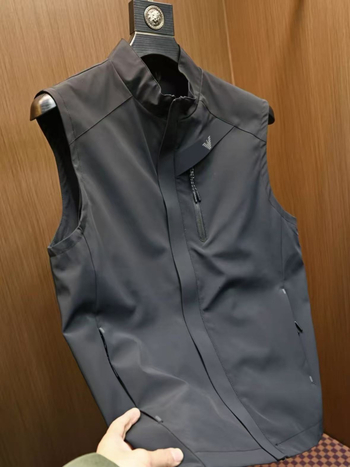 Jachetă-vestă pentru bărbați cu guler înalt și fermoar - croială slim, ușoară, poliester (90%)