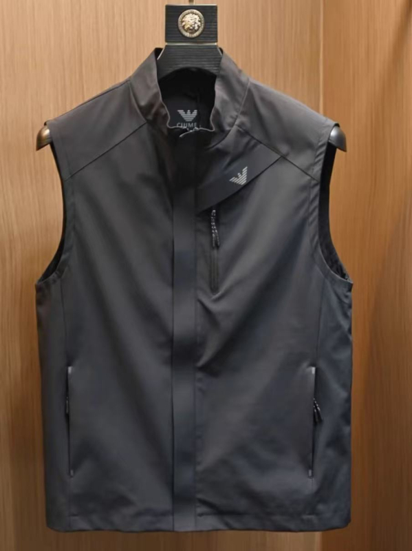 Jachetă-vestă pentru bărbați cu guler înalt și fermoar - croială slim, ușoară, poliester (90%)