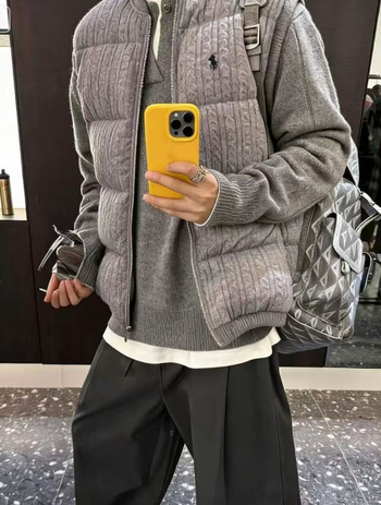 Vestă cardigan tricotată din acrilic, broderie cu cal, guler înalt, fermoar, gros pentru iarnă